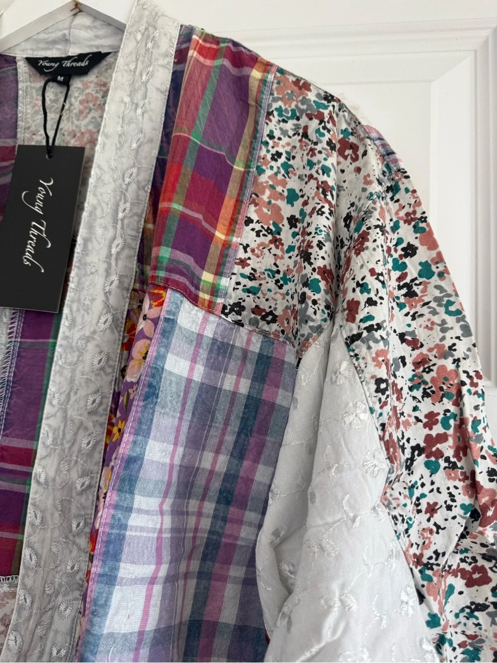Young Threads Patchwork Kimono Cardigan NWT Size Medium Boho Cottagecore - Picture 7 of 12